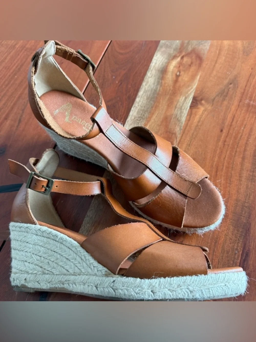 Elegant Brown Leather Espadrille Wedges